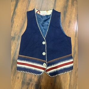 Anthony Sicari navy blue knit vest with a southwestern-style women’s size 6
